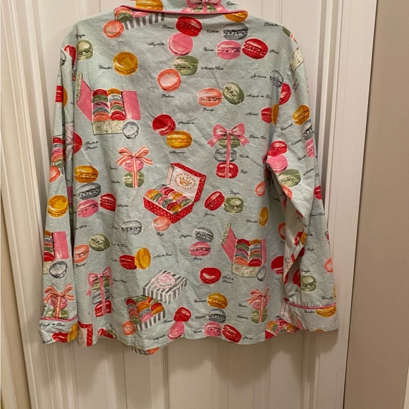 Nick & Nora Flannel Macaron Pajama Top Button up Shirt Novelty Warm Cozy Cotton - Picture 2 of 10